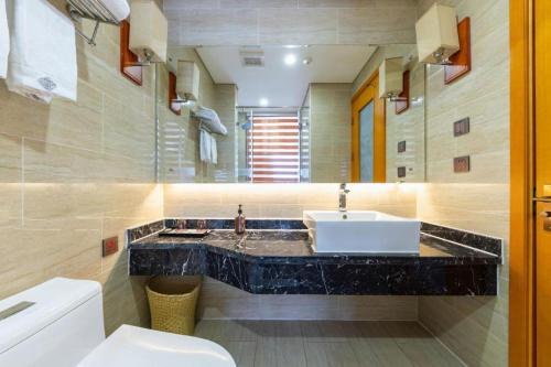 北京Chonpines Hotel Beijing Daxing Airport Caoqiao Metro Station的带水槽和马桶的浴室