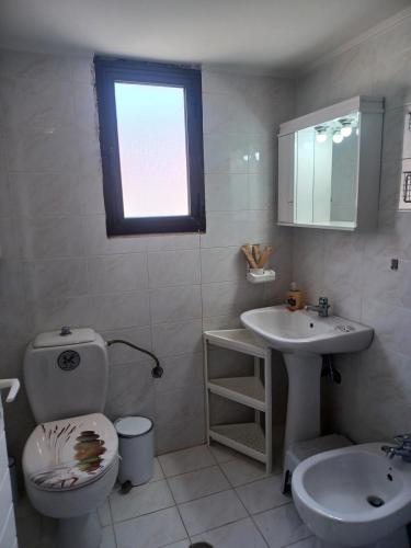 a bathroom with a toilet and a sink at Villa Mariza at Aianteio in Eantio