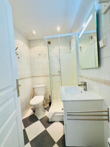 une salle de bain blanche avec des toilettes et un lavabo dans l'établissement New Alba 3 Pers WiFi AC, à Nice