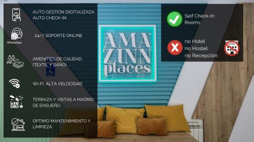 a stage with a couch in front of a wall at AmazINN Places Chamberi in Madrid