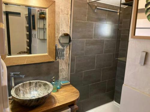 une salle de bain avec un lavabo et une douche dans l'établissement Duplex In Villa With Private Pool In Nice Hills, à Nice