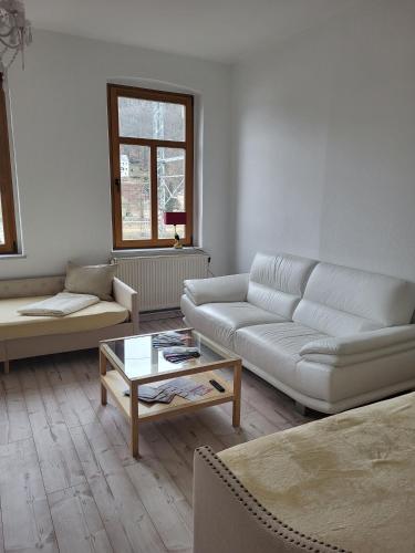 a living room with two couches and a coffee table at Lilienstein in Königstein an der Elbe