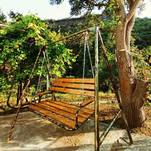 a swing hanging from a tree in a park at Hostel 555 by VL in Alaverdi