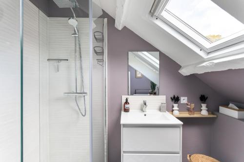 カンカルにあるRêve Emeraude - 100m de la Plageの洗面台と鏡のあるバスルーム