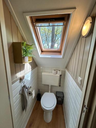 a small bathroom with a toilet with a skylight at 't Eekhoornnest in Soest