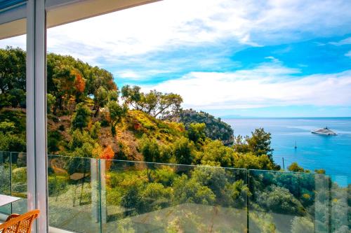 a view of the ocean from a house at Valtos View in Parga