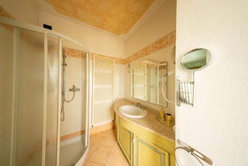 a bathroom with a sink and a shower at Villa Sun Kiss in Volta Mantovana