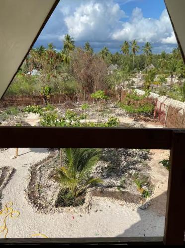 a view of a garden from a window at michamvi mangrove cabin in Michamvi