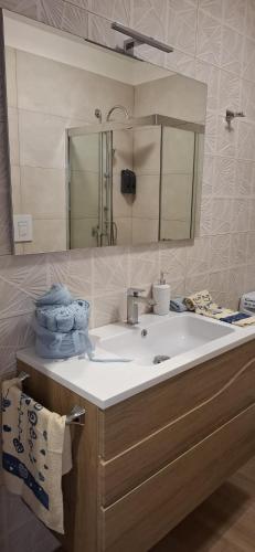 une salle de bains avec un lavabo et un miroir dans l'établissement vanilla house, à Molfetta