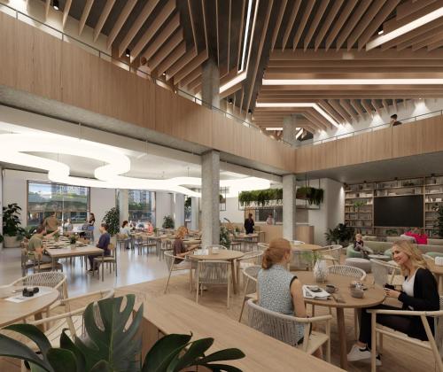 a rendering of a restaurant with people sitting at tables at CASA ROMA Hostel Boutique in Tarragona