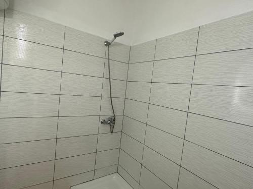 una ducha con cabezal de ducha en un baño en Shell hom golem, en Golem