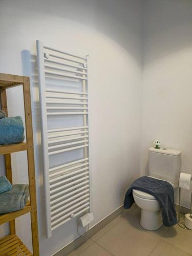 a small bathroom with a toilet and a ladder at Valras Panarea 4 people in Valras-Plage