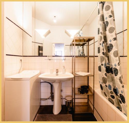 une salle de bain avec un lavabo et un miroir dans l'établissement Le Vaugelas I T1 I Annecy, à Annecy