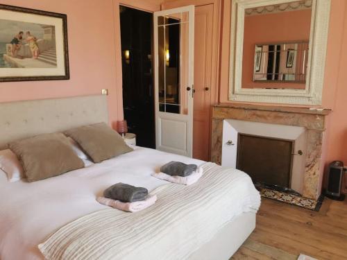 une chambre avec un lit avec deux serviettes dessus dans l'établissement Appartement bordelais de charme, à Bordeaux