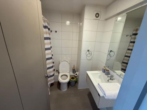 a small bathroom with a toilet and a sink at Apartamento Centro Maipú in Concepción