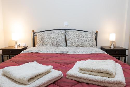 ギシオにあるMelina's apartmentのベッド(白い毛布、枕付)