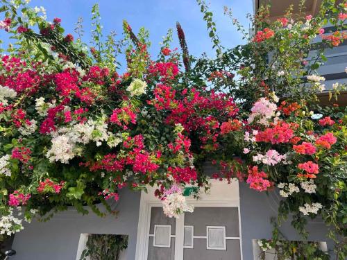 un ramo de flores colgando de un edificio en Hiri Inn, en Manadhoo