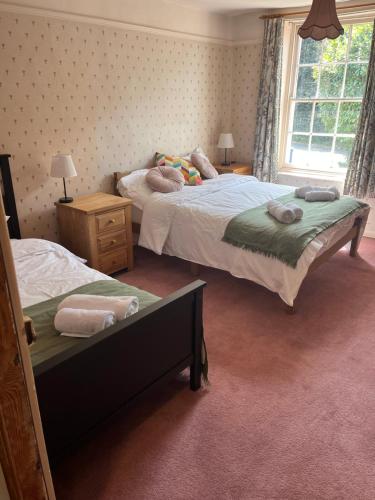 a bedroom with two beds and a window at Chilton Manor House in Murston