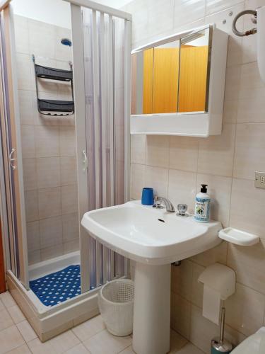 a bathroom with a sink and a shower at Carmen House in Grottammare