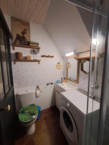 La salle de bains est pourvue de toilettes et d'un lave-linge. dans l'établissement Le Lodge Keraën, à Clermont-lʼHérault