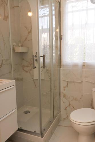 une salle de bain avec douche et toilettes dans l'établissement Terraza by Pom, au Cap d'Agde