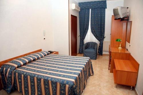 a bedroom with a bed and a desk and a television at Hotel Nizza in Turin