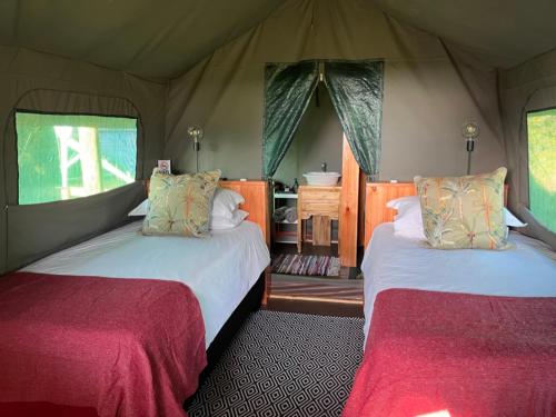 a bedroom with two beds in a tent at The Termite Mound - Termite Tented in Khwai