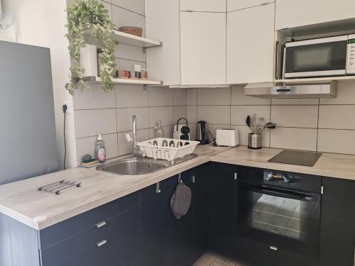 una cucina con un lavello e un piano di lavoro di Beautiful - private terrace - Wi-Fi - air conditioning a Tolone