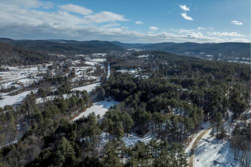 an aerial view of a forest with snow and trees at Spacious 5-bedroom Chalet with AC and WiFi in charming Chester in Chester