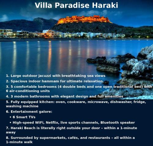 a poster for the village paradise harakiri temple on the water at Villa Haraki Paradise in Haraki
