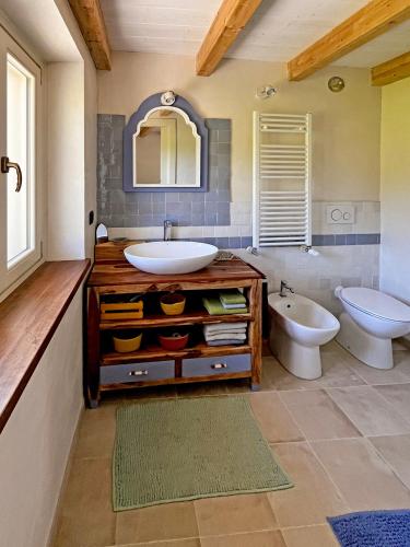 a bathroom with a sink and a toilet at I suoni del bosco in Casalborgone