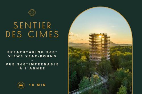 a poster for the center des chines revitalizing views year round for at Forest Refuge - Fire - HotTub - Tremblant 15 min in La Conception