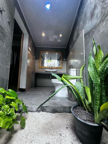 a bathroom with a sink and plants in it at Malas Island View in Fulidhoo