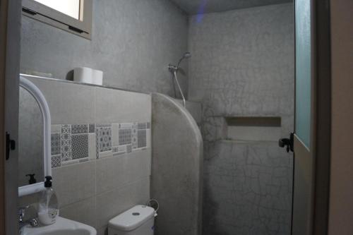 a small bathroom with a toilet and a shower at Darna in Demina