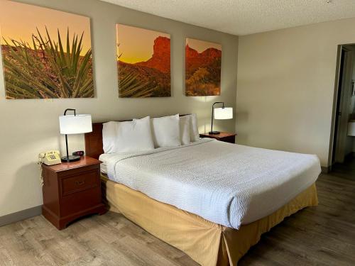 a bedroom with a large bed with two lamps and a phone at Days Inn by Wyndham Kingman West in Kingman