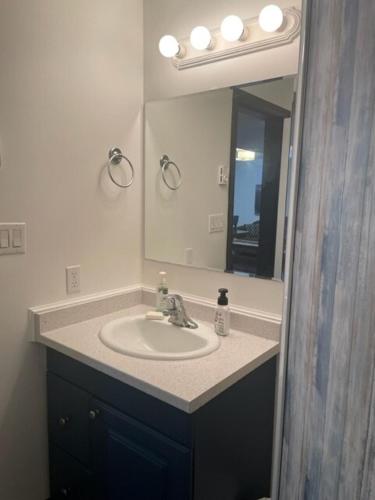 a bathroom with a sink and a mirror at Entire Apartment in Guelph