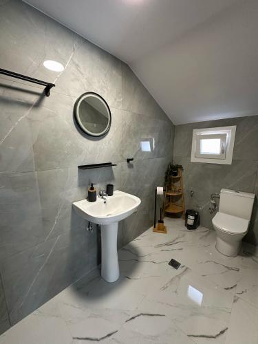 a bathroom with a sink and a toilet at Fintirik Cozy Stay in Stavros