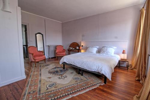 a bedroom with a large bed and a mirror at Les chambres du Chateau de Farge-Allichamps in Farges-Allichamps
