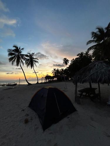 a tent on a sandy beach with palm trees at Camping Tent on Guna Yala Island in Panama City