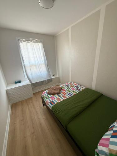a bedroom with a green bed and a window at Toronto Budget Central Stay in Toronto