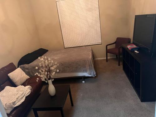 a living room with a couch and a table and a television at Goodyear 2 Story Room 3 in Goodyear