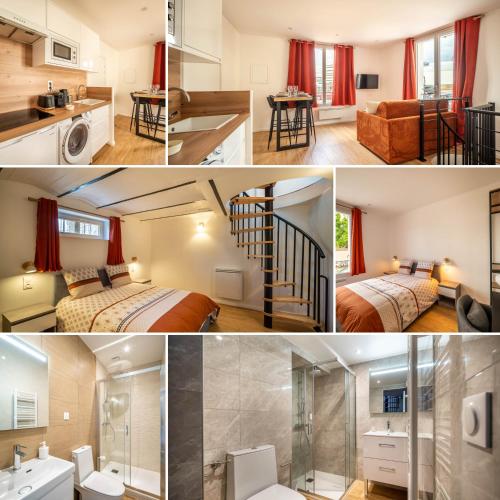 un collage de photos d'une chambre d'hôtel dans l'établissement Le PÉTRA - Self Checkin Automatique - Netflix - 15 min Giverny, à Bonnières-sur-Seine