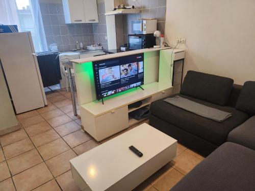 un salon avec une télévision et un canapé dans l'établissement Apart-Pratique, à Sète