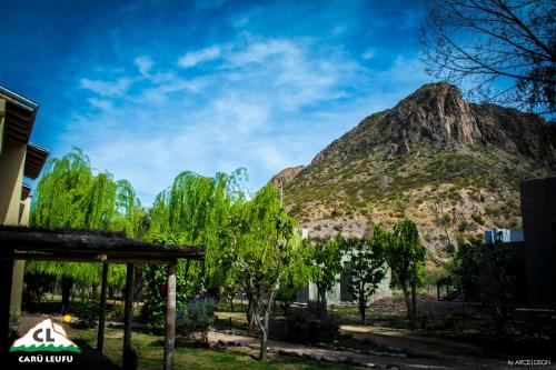 a mountain with trees in front of a building at Carü Leufu in Valle Grande