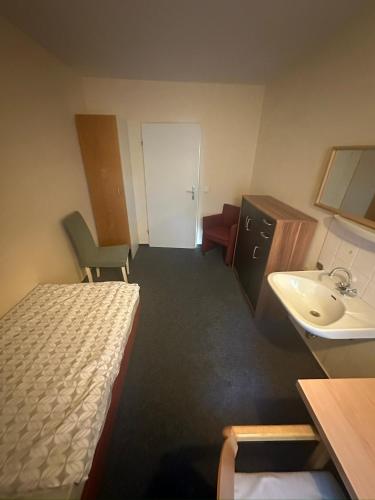 a hotel room with a bed and a sink at Turp Residenz in Blomberg