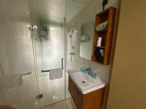 a bathroom with a shower and a sink and a shower at City Comfort Inn Kunming High Speed Railway South Station Yongxin Harvard in Kunming