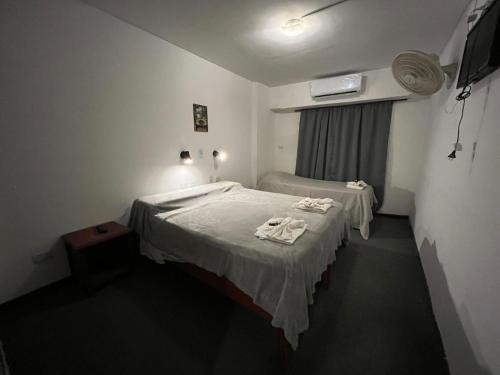 a hotel room with a bed and a window at plaza hotel in Termas de Río Hondo