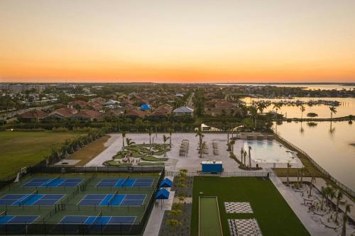 an aerial view of a resort at sunset at Palmetto Marriott Resort & Spa in Palmetto