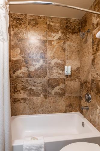 a bathroom with a bath tub and a toilet at Quality Inn near Mammoth Mountain Ski Resort in Mammoth Lakes