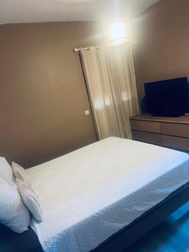 - une chambre avec un lit et une télévision dans l'établissement Appartement 3 pièces sur Mougins, à Mougins